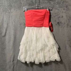 I.M. Dress Womens Strapless Ruched Ruffle Cocktail Dress Pink White Size 5 NEW